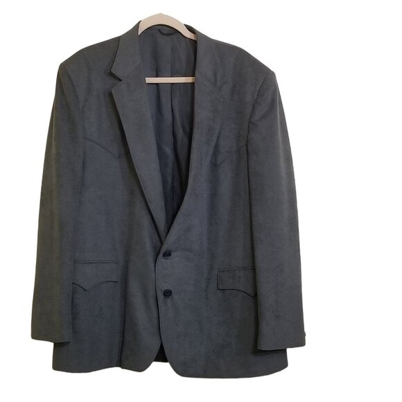 Circle S Dallas Texas Mens Blazer Sport Coat 48R Blue Micro Suede Two Button USA - Picture 14 of 15